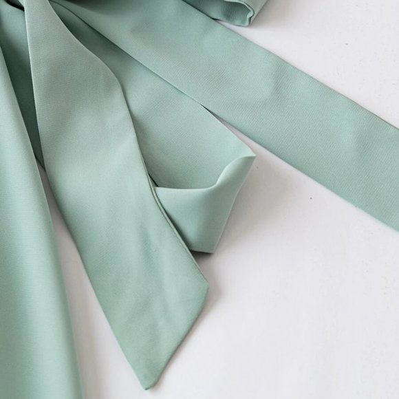 Butterfly Sleeve Knot Side Ruffle Trim Wrap Dress - Mint Green - Picture 4 of 4